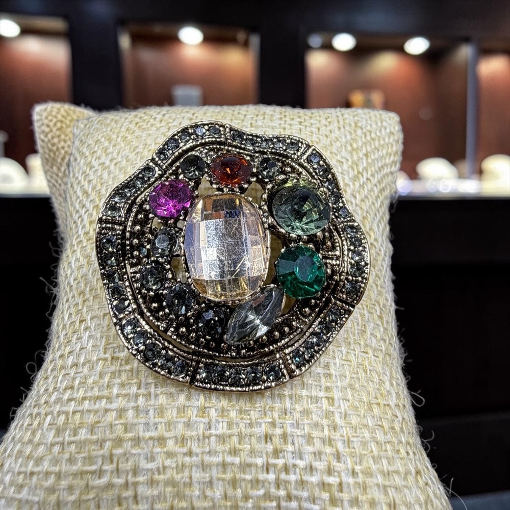Vintage Style Crystal Rhinestone Brooch Pendant Multicolor Art Deco Whimsigoth